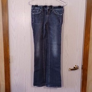 LA Idol USA Jeans, Size 5, Faded Black, Low-Rise, Boot Cut, 30W x 30L, Bedazzled
